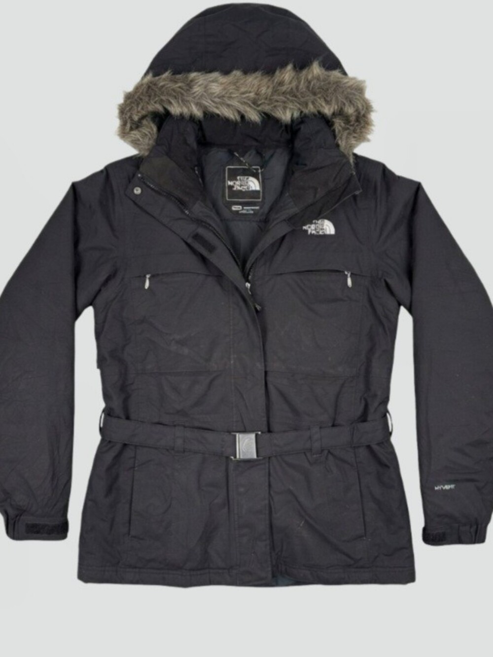The North Face Black Hyvent Faux Trim Womens Medium Hooded Parka Jacket